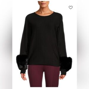 Saks Fifth Avenue Black Sweater with Faux Fur Cuffs